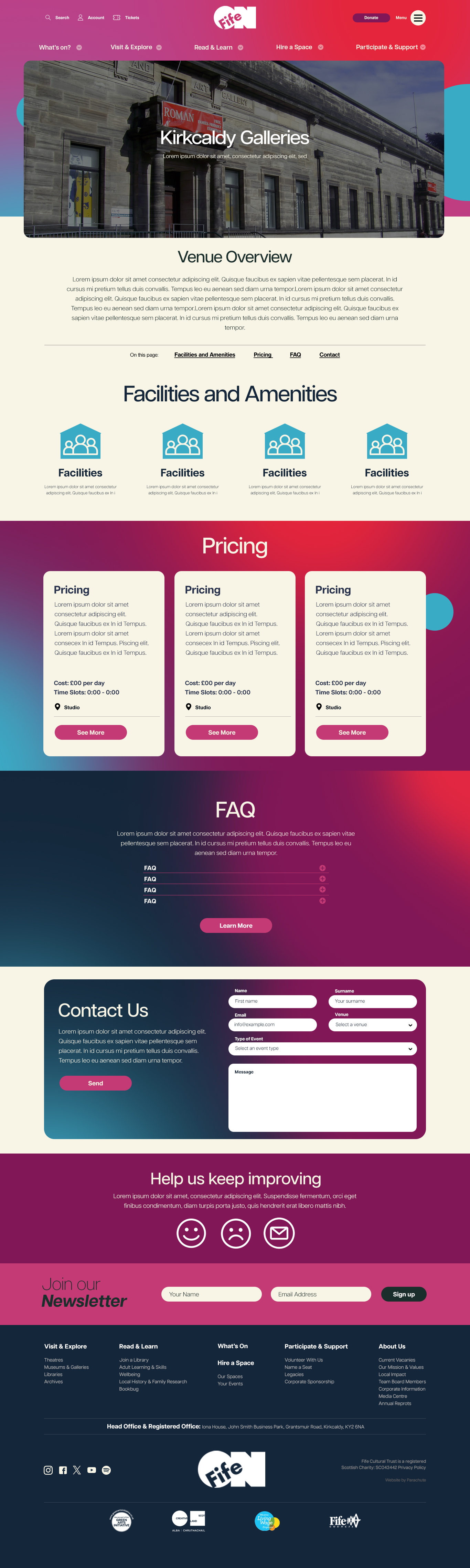 Kirkcaldy Galleries — Venue Hire wireframe